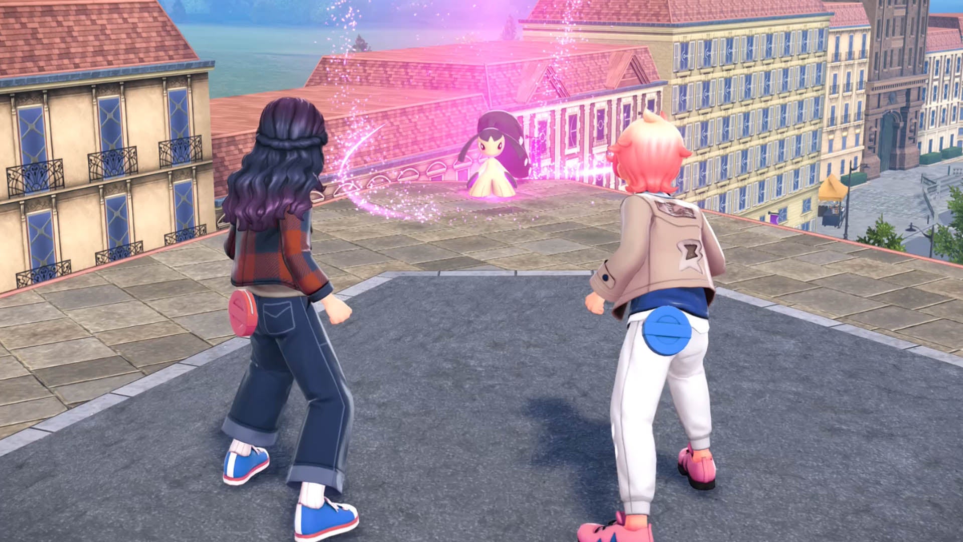 pokemon legends z-a rogue mega mawile on roof with player and urbain