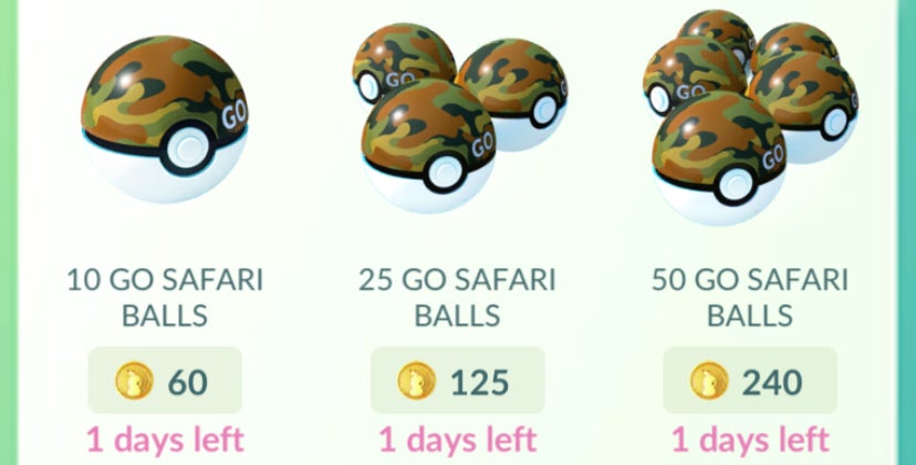 Наборы Safari Ball, доступные в магазине внутри Pokémon Go.