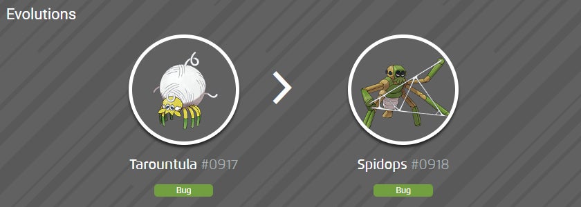 Линия эволюции Tarountula, показывающая её эволюцию в Spidops.