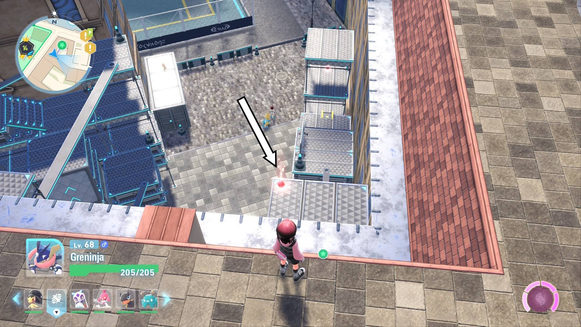 Игрок стоит на крыше над лесами, где расположен Лунный камень, в Pokémon Legends Z-A.