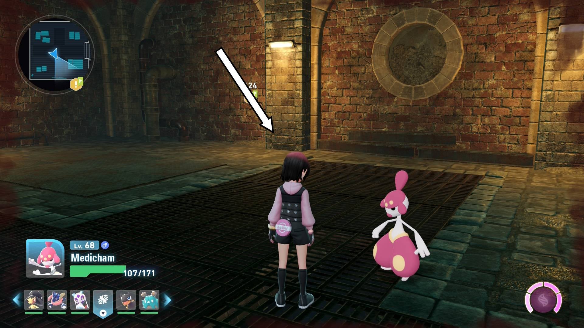 Игрок стоит в Lumiose Sewers, глядя в сторону, где обычно находится Лунный камень в Pokémon Legends Z-A.