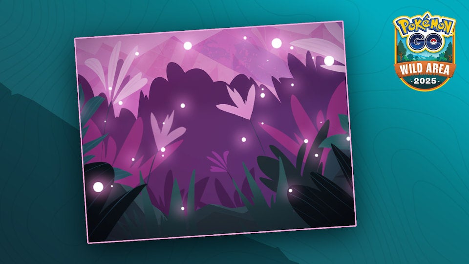 Фей-стилизованный фон с фиолетовыми растениями и чёрной травой для Pokémon Go.