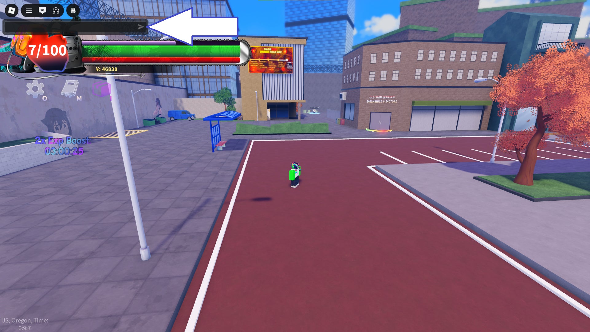 Скриншот Chainsaw Man Devil's Heart в Roblox, показывающий поле чата игры.