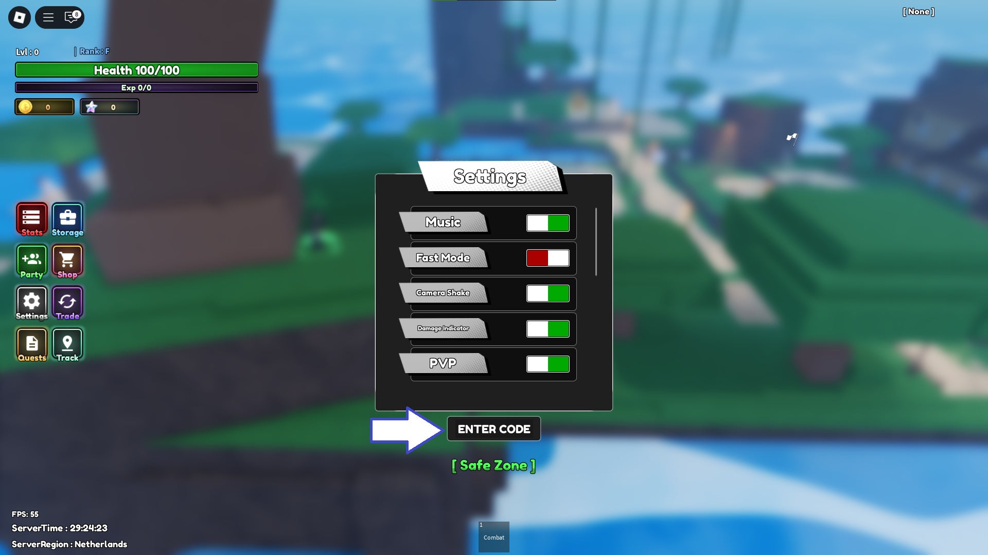 Скриншот Diverse Piece в Roblox, показывающий поле для ввода кодов.