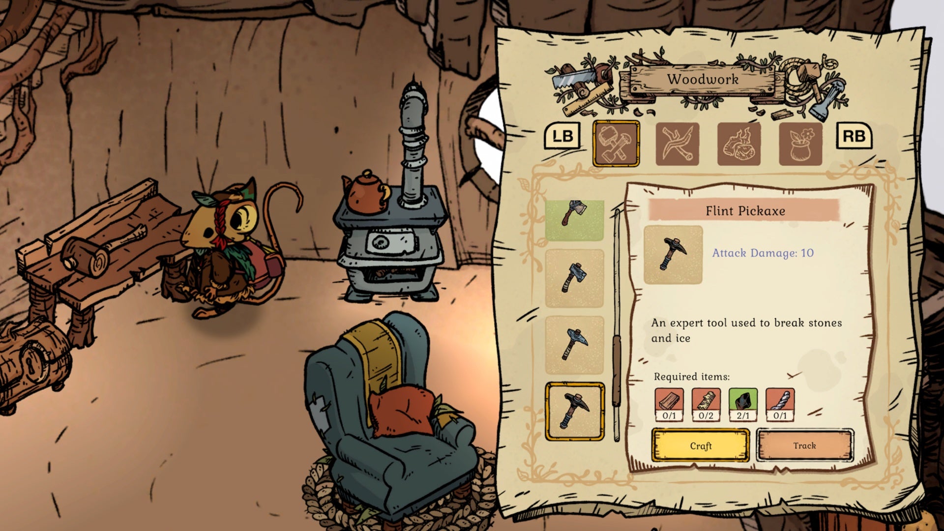 Опция создания кремнёвой кирки за столом столярных работ