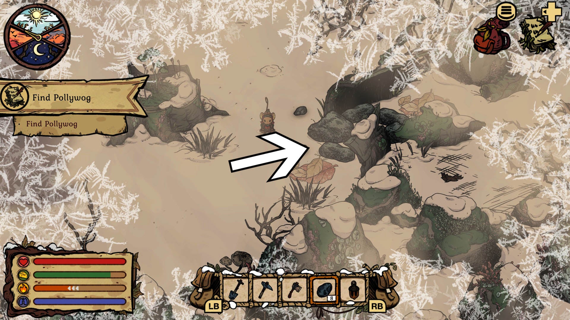 гранитные валуны на пути к pollywog в зимней норе