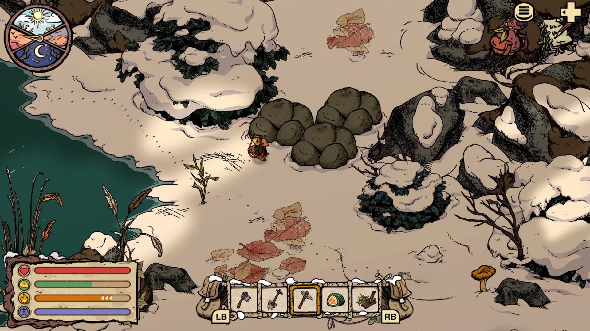 мышка в Зимней Норе у каменных валунов на севере, блокирующих путь