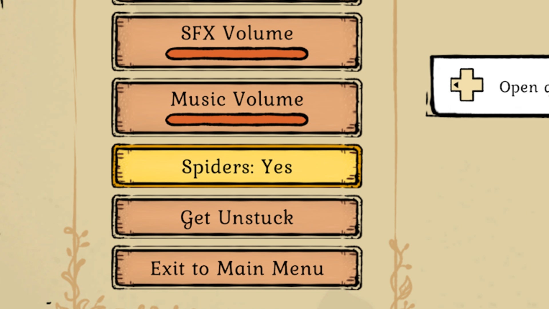 опция пауков в игровом меню (Xbox) для Winter Burrow