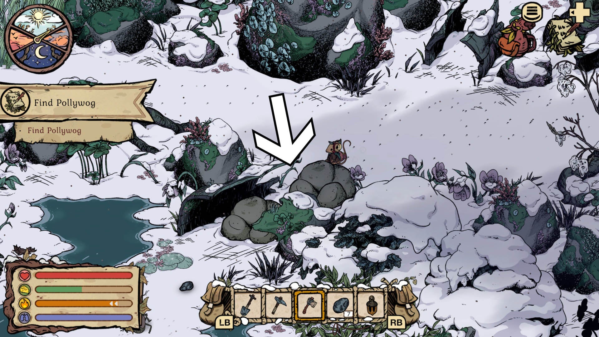 каменные валуны блокируют путь к pollywog в зимней норе