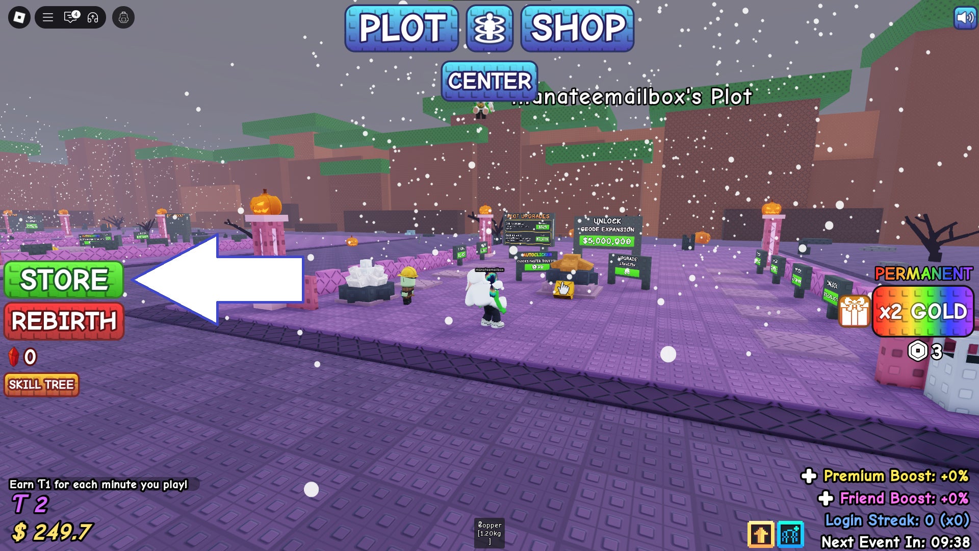 Скриншот Your Goblin Mine в Roblox, показывающий кнопку магазина в игре.