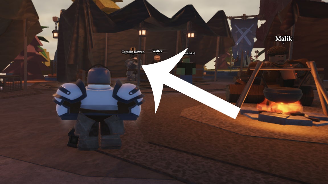 Стрелка указывает на местоположение Captain Rowan в The Forge. Один из его квестов потребует найти редкий ресурс Eye Ore.